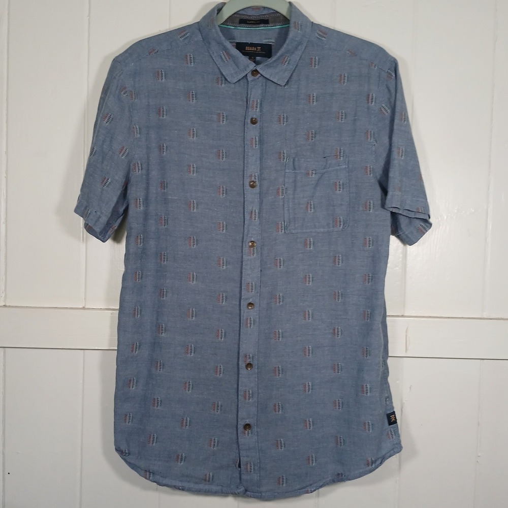 ROARK Artifacts of Adventure Mens Small‎ Blue Embroidered Cotton Button Up Shirt